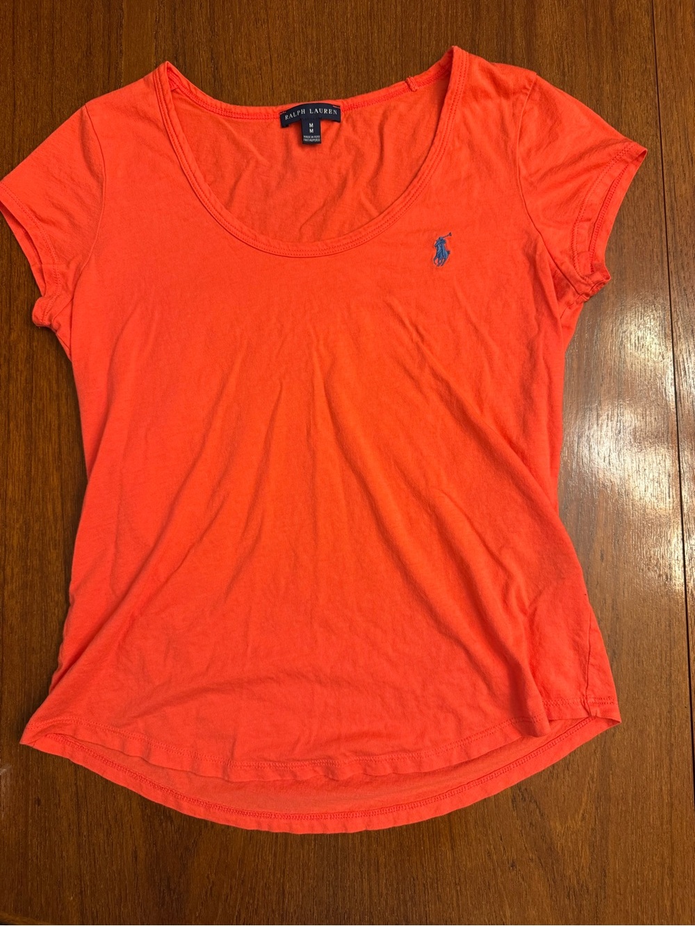Ralph Lauren Scoop Neck Short Sleeve Tee in Coral Med